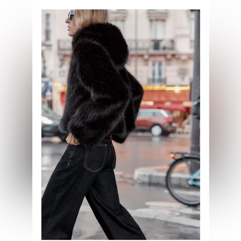 ZARA SHORT FAUX FUR HOODED COAT - Picture 4 of 13